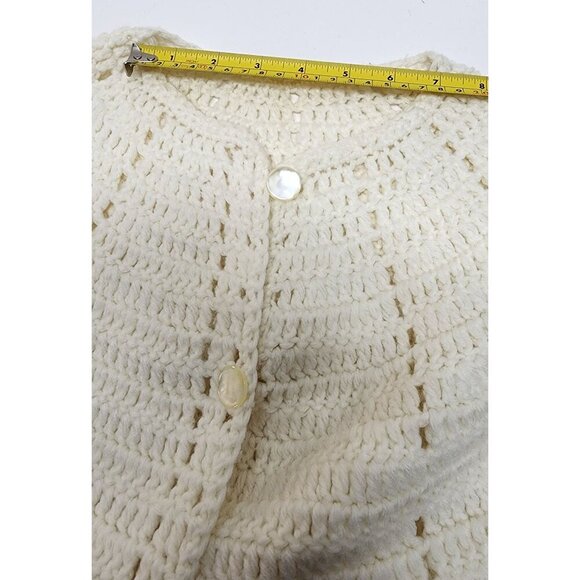 Handmade Wool Blend Crochet Cape With Fringe Trim & Button Closure - Picture 9 of 10